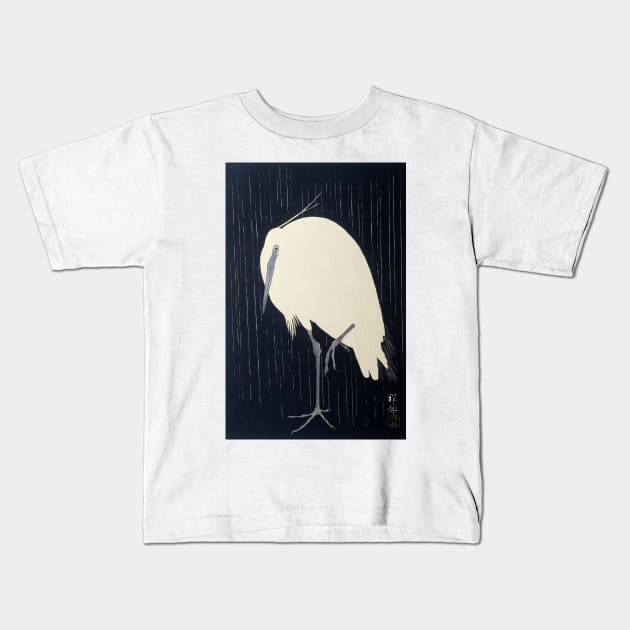 Heron in Rain by Ohara Koson Kids T-Shirt by topower